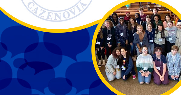 InterGroup Dialogue club pictured with speech bubbles in the school blue.