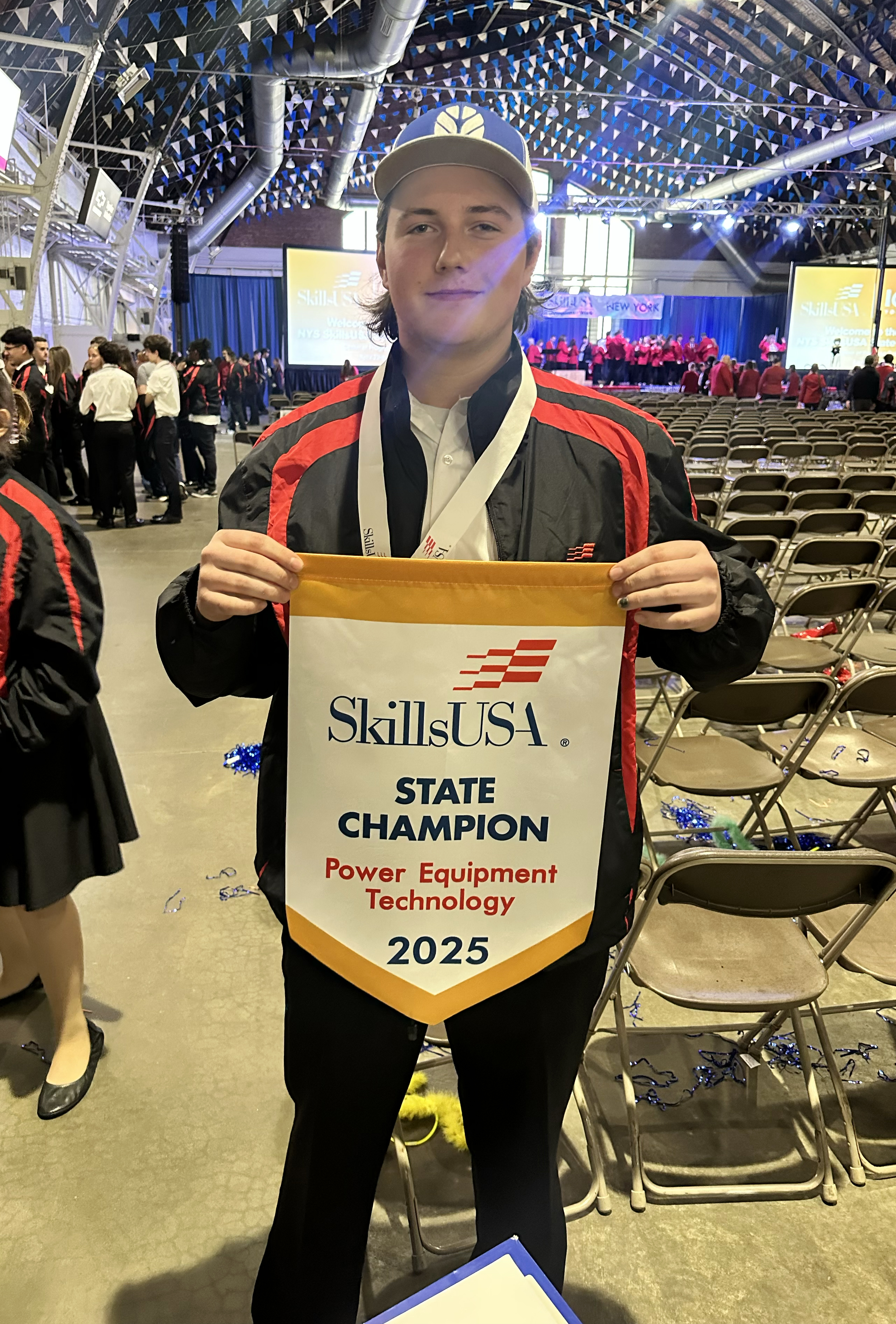 Billy Bell winning the SkillsUSA 2025 State Champion in the Power Equipment Technology Competition. Photo provided by OCM BOCES.